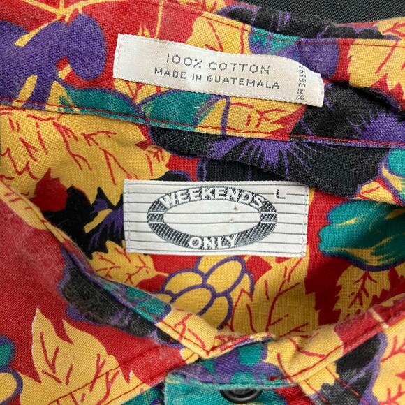 Weekends Only Hawaiian Shirt Cotton Vintage Button Up Size L - Picture 8 of 10